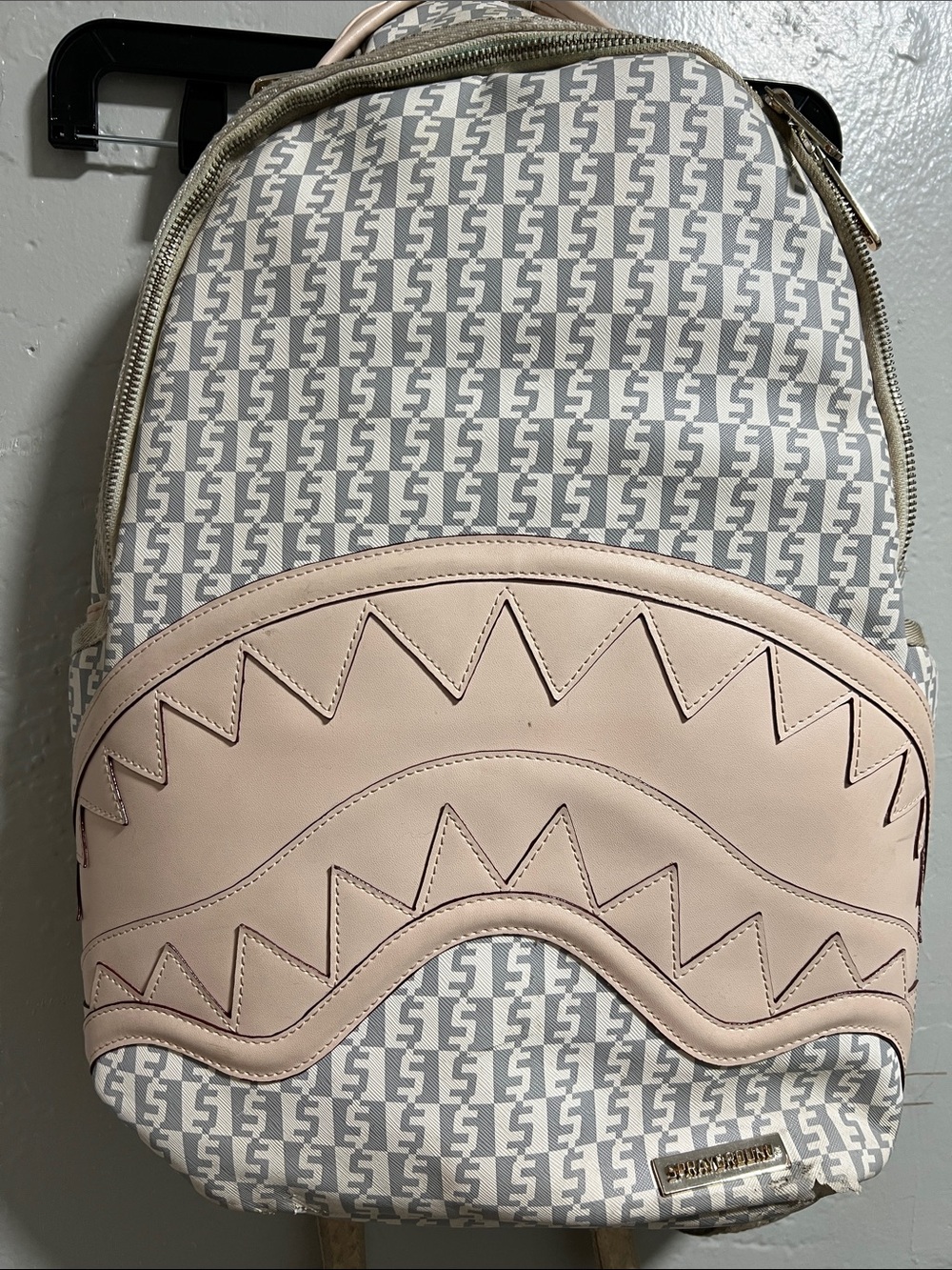 Sprayground Rose Money Checkered White & Grey Backpack See Pics